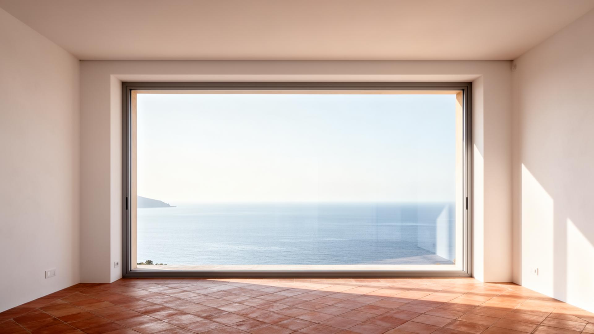 Vetrata panoramica in villa moderna sul mare in Sicilia